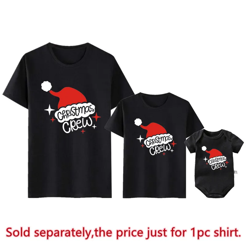 New Christmas Crew Print Family Matching Outfits Father Mother Daughter Son T Shirt Baby Rompers Cotton Family Look Xmas Clothes