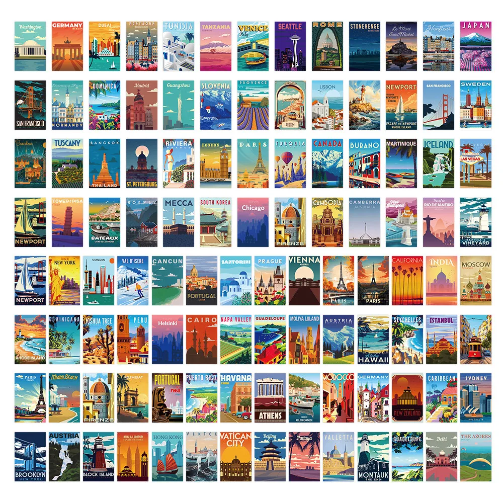 108 قطعة من طوابع المناظر الطبيعية الخلابة - ديكور على الطراز العتيق للمجلات والمغلفات والمجموعة LanLanStickersWorld #3