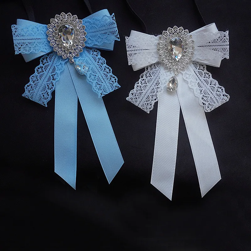 

Women's Handmade BowTies Rhinestones Lace Ribbon Bows Korean Sweet Clothing Shirt Collar Flower Pins Gifts for Women Accessories