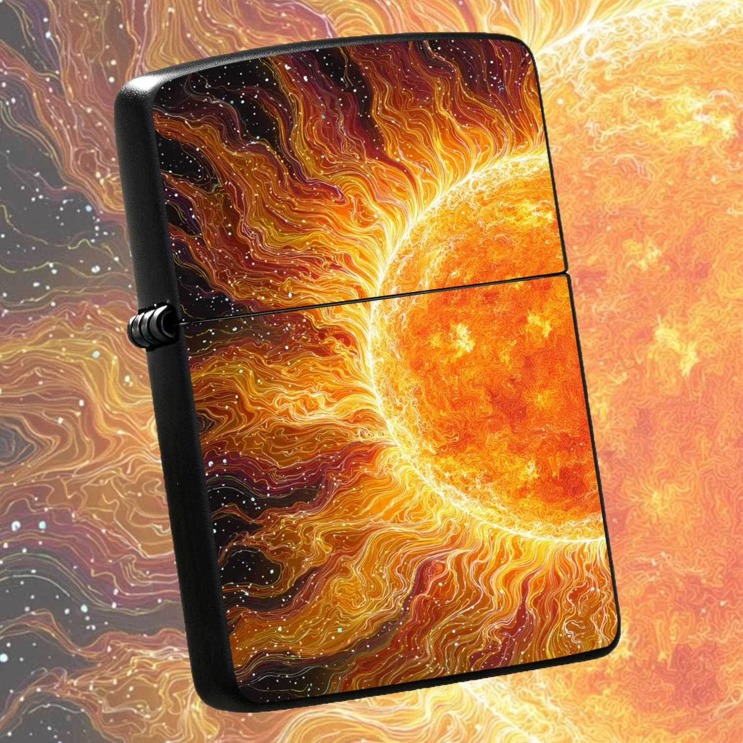 Artistic Swirling Sun Themed Lighter, Vibrant Cosmic Flame Pattern, Stylish Portable Accessory, Perfect For Camping Gatherings Daily Trips, Exquisite Distinctive Practical Gift, Immersive Vibe Unique Carry Item, Fits All Common Scenarios, T