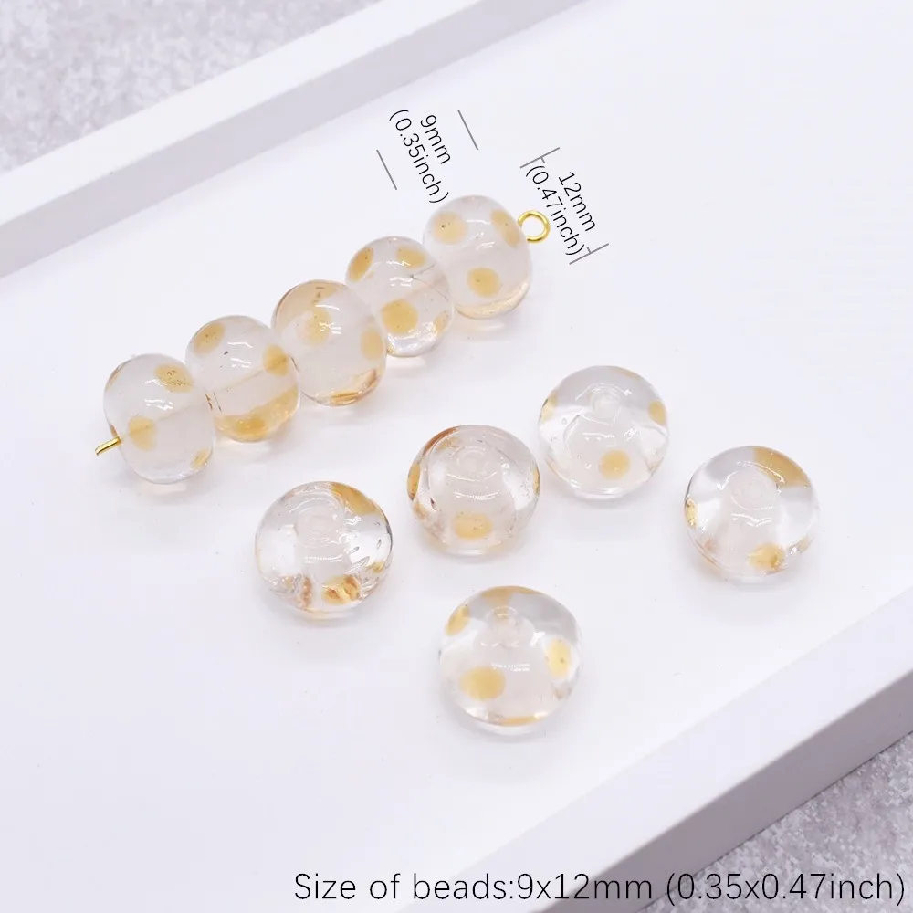 SNASAN 10pieces 9x12mm Colorful Polka Dot Glass Beads, Flat Round Loose Spacer Beads For DIY Jewelry Necklace Bracelet