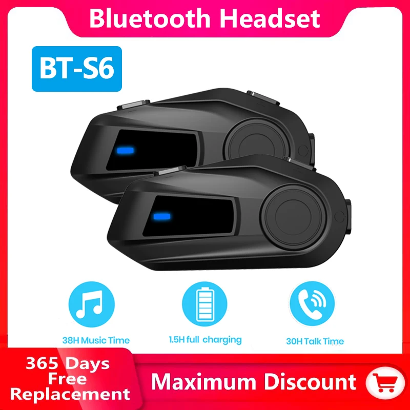 BT-S6 Motorcycle Bluetooth-Compatible Helmet Headset Intercom Waterproof Multi Interphone  1000M Intercomunicador  Music Sharing