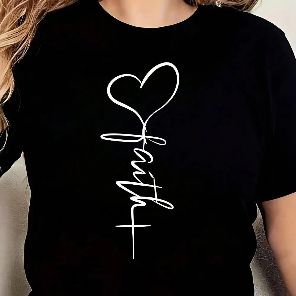 Women S Casual Long Sleeve Crew Neck T-Shirt With Elegant Heart Love Script Design 1 Pcs Women s Plus Size T-Shirt Oversized Graphic Short 220g S