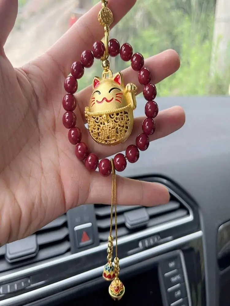 Pendentif porte-clés chat porte-bonheur créatif de Style chinois, pendentif de voiture tissé à la main, lanière courte, pendentif Maneki Neko pour hommes