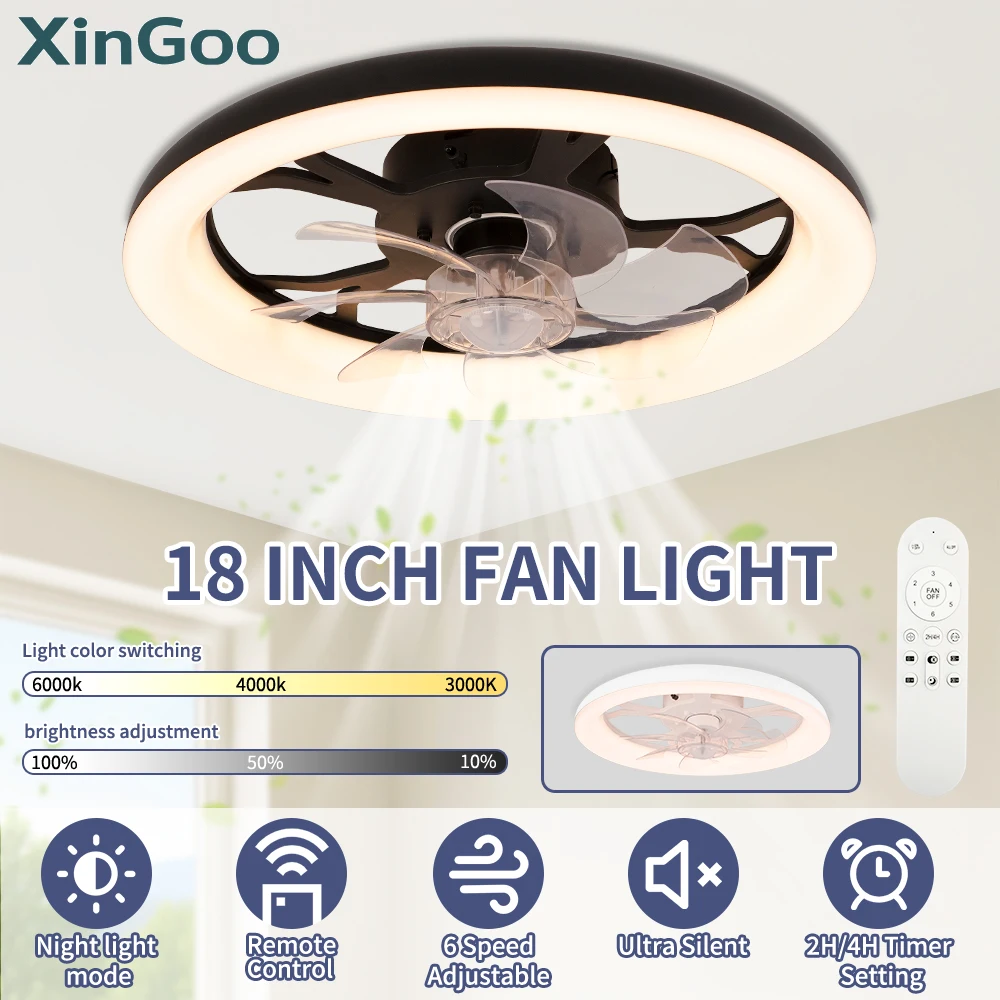 XINGOO Nordischer Intelligenter Deckenventilator mit Licht und Fernbedienung, Schlafzimmerdekoration, Lüftungsventilator mit Licht, Unsichtbare Flügel