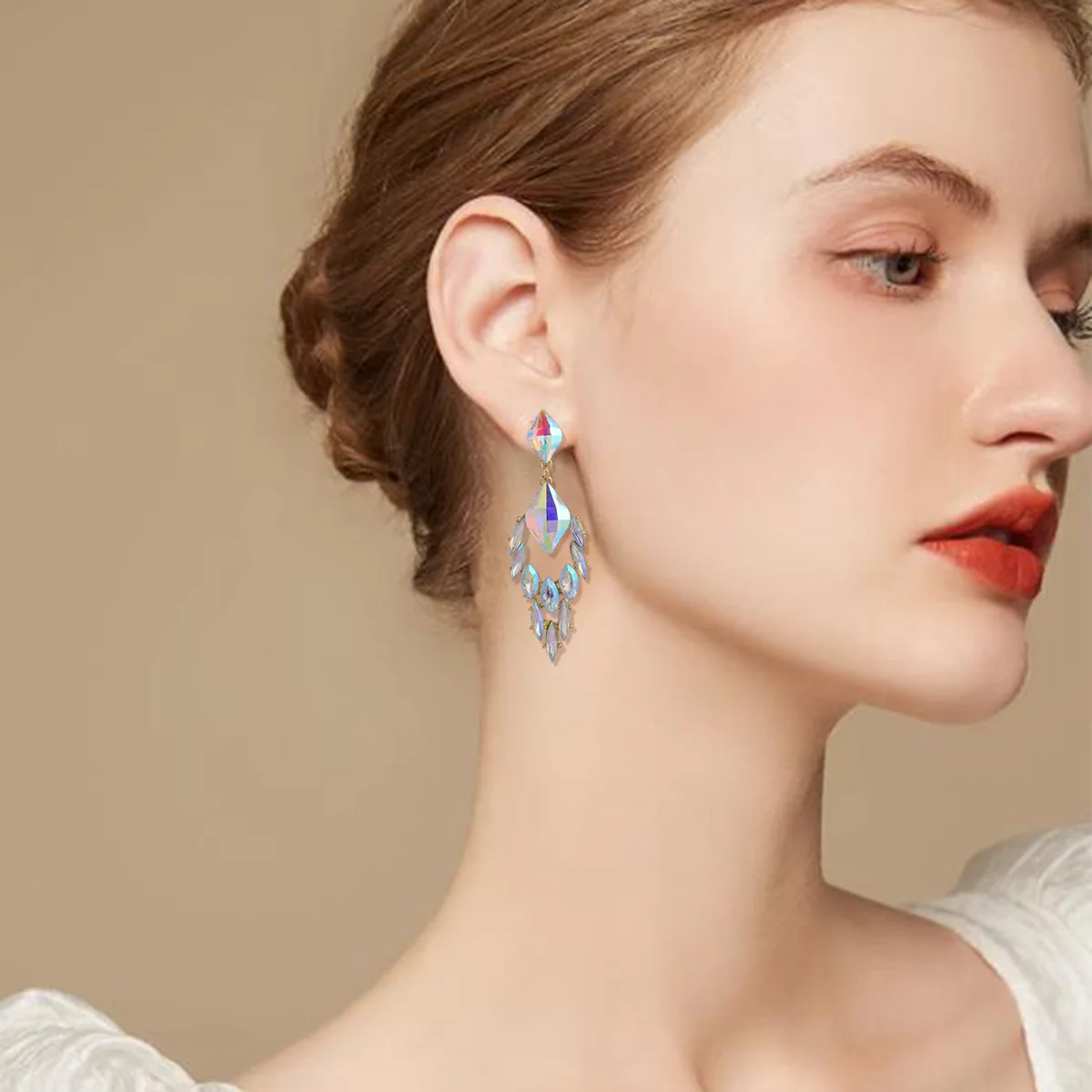 Fashion big diamond earrings women's super flash set with colored diamonds wedding party earrings temperament luxury ear accesso