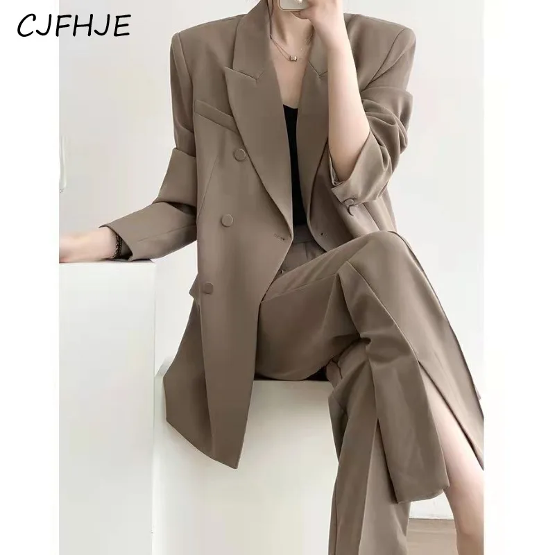 

CJFHJE New Women's Khaki Fashion Suit Two-piece Set Spring Korean Loose Temperament Women Casual Mid Length Suit Two-piece Set