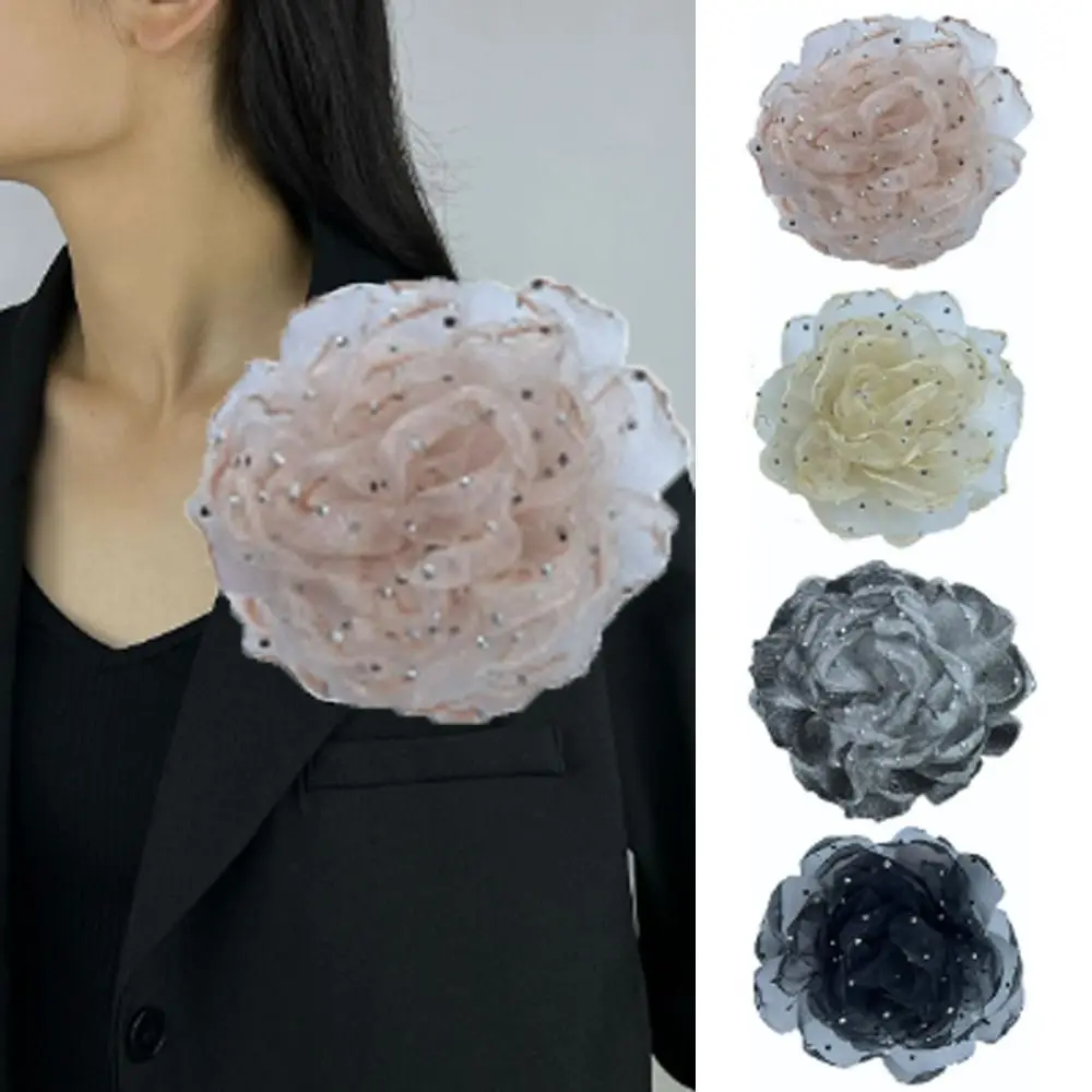 Fabric Handmade Accessories Large Flower Brooch Jewelry Badge Accessories Solid Color Corsage Wedding Party Decor