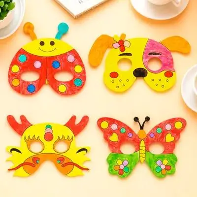 1 Set Kit maschera di carta da disegno colorata fai-da-te per attività artigianale creativa per bambini Maschera embrione bianco Giochi di finzione per bambini Giocattolo artistico