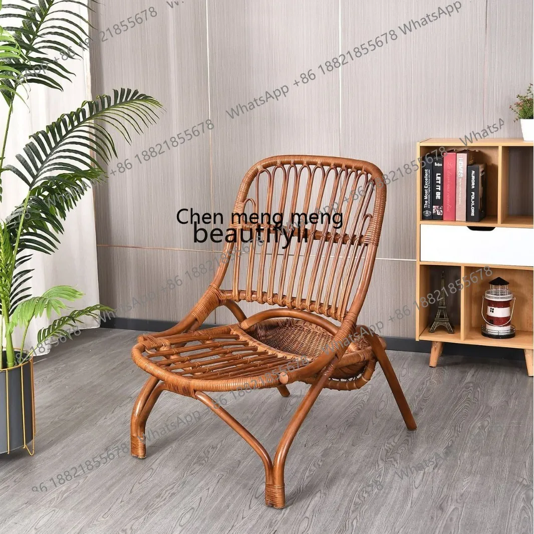 E153 Real Rattan Woven Chair for Balcony and Living Room, Simple Home Use Single Rattan Chair with Backrest, Leisure Chair