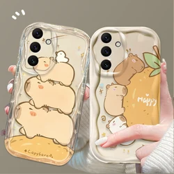 Cartoon Cute Capybara Wave Case For Samsung Galaxy A54 A34 A24 A14 A13 A53 A33 A73 A23 A52 A52S A32 A22 A12 A51 A71 Wave Cover