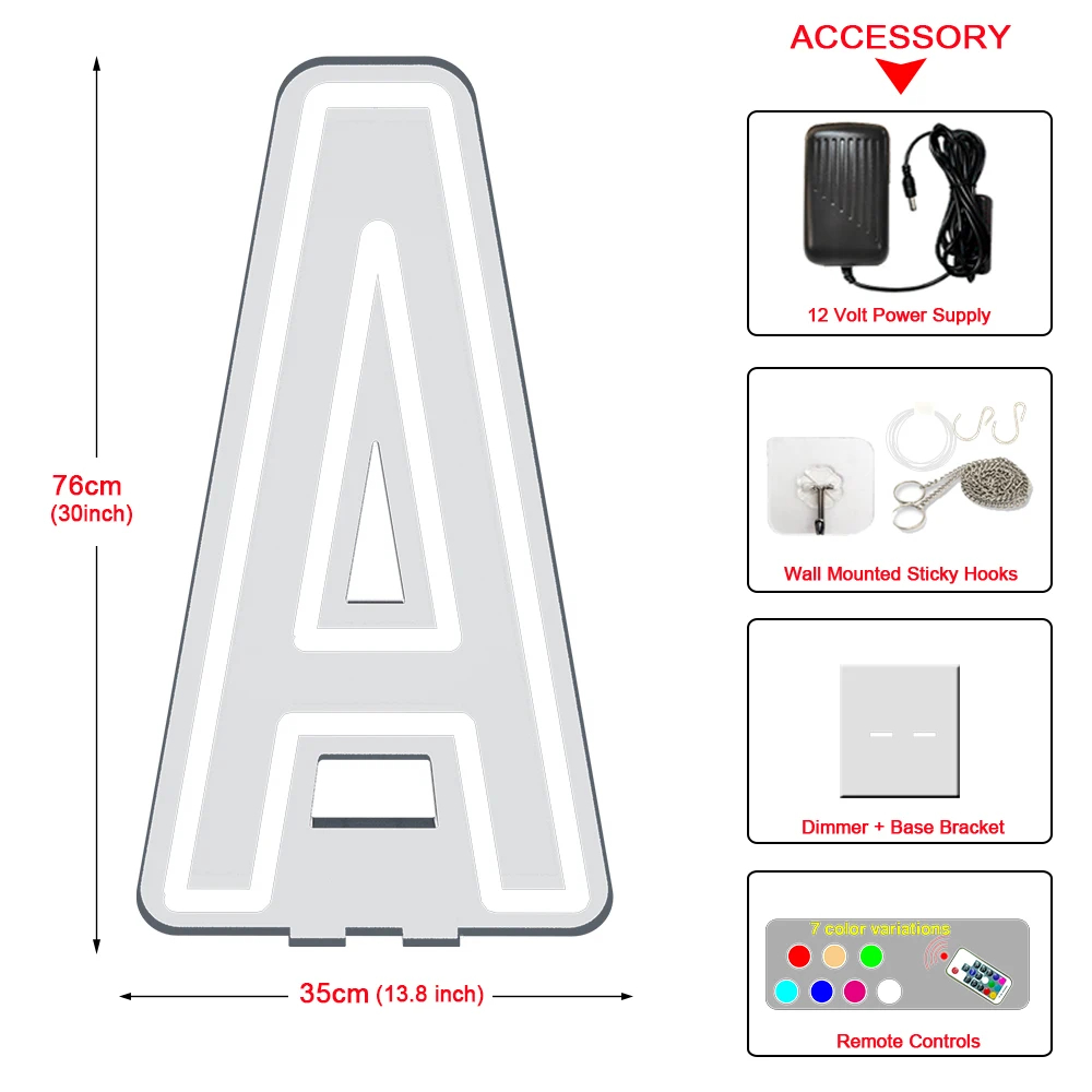 大きなRGB LEDライトアップ文字サイン,アルファベット26文字,ホームバーの装飾,結婚式,誕生日パーティー,76cm