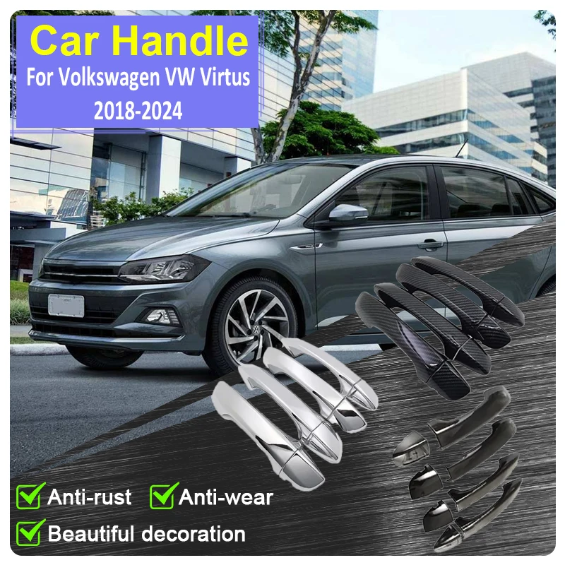 Para Volkswagen VW Virtus 2018-2024 2022 2023 cubierta de manija de puerta negra brillante pegatinas embellecedor accesorios de película protectora externa de coche