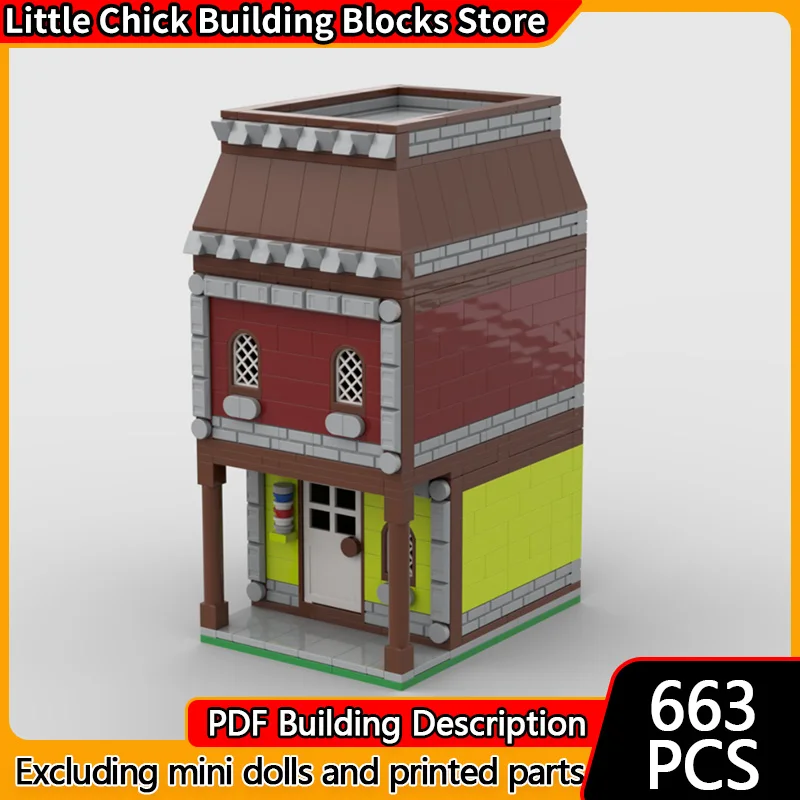 

City Street View Model MOC Building Bricks Barber And Cafe Modular Technology Children Holiday Gifts Assemble Toys Suit