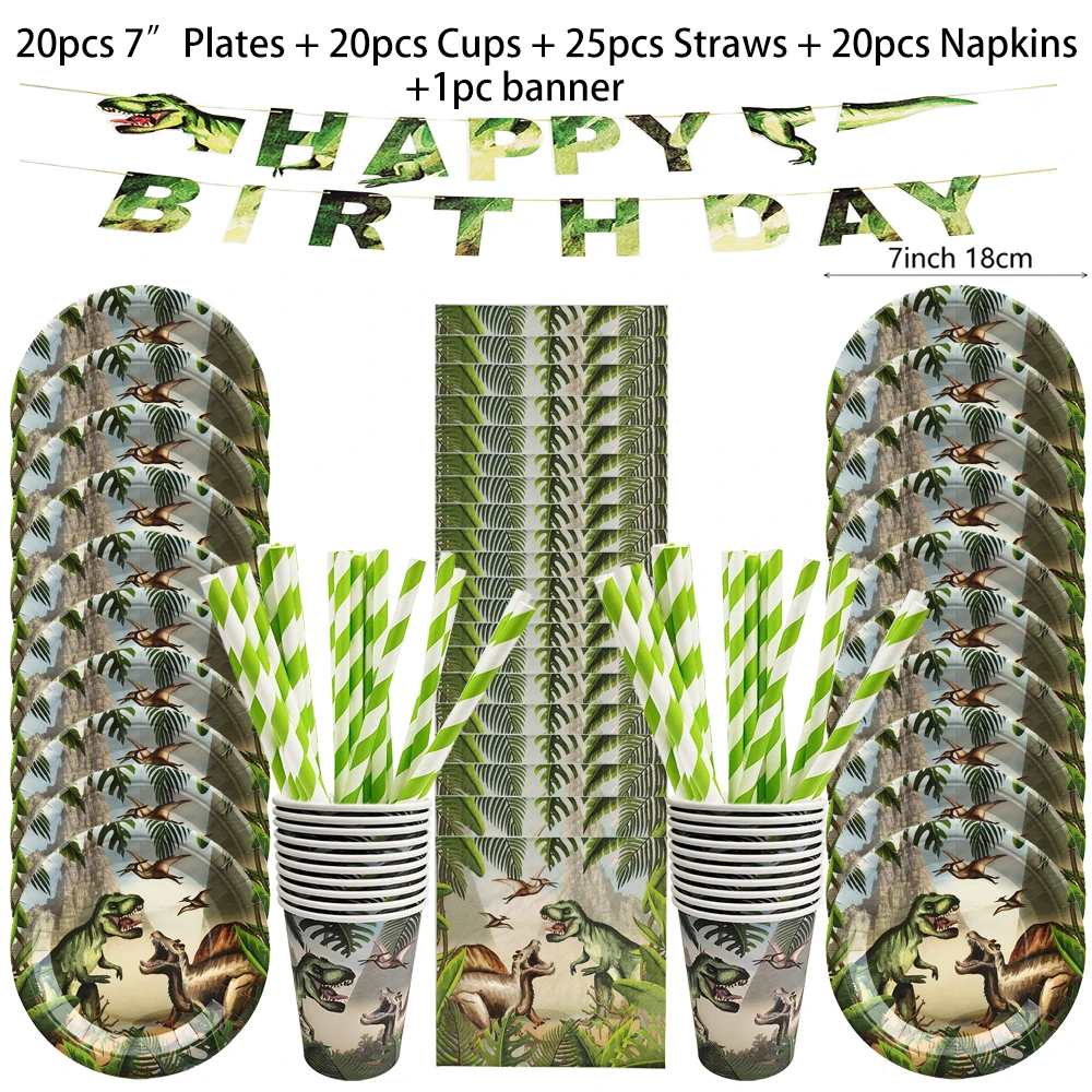 Vajilla desechable con temática de dinosaurio, plato de papel, taza, decoraciones para fiesta de cumpleaños, Safari, jungla, suministros para Baby Shower