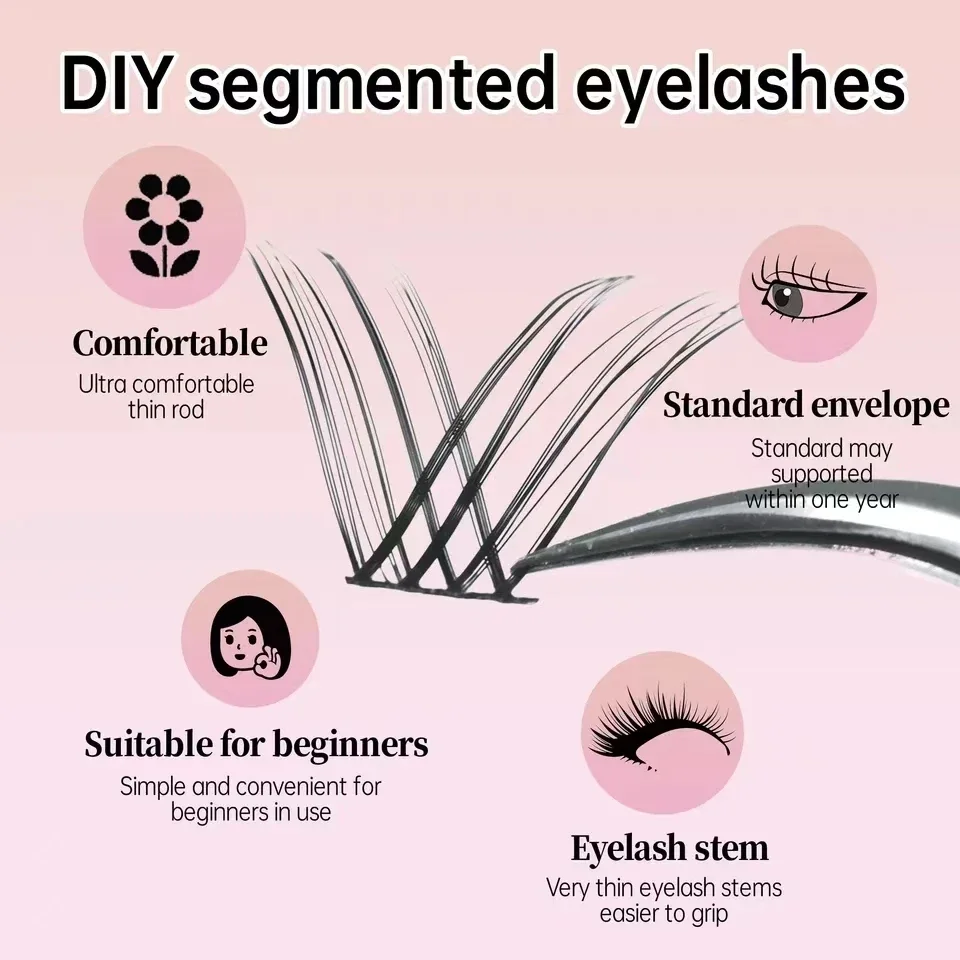 DIY Clusters Lash Kit Full Set 8-16mm Mix Bond&Seal Tweezers Lash for Self Application Makeup Individual Eyelash Extensions