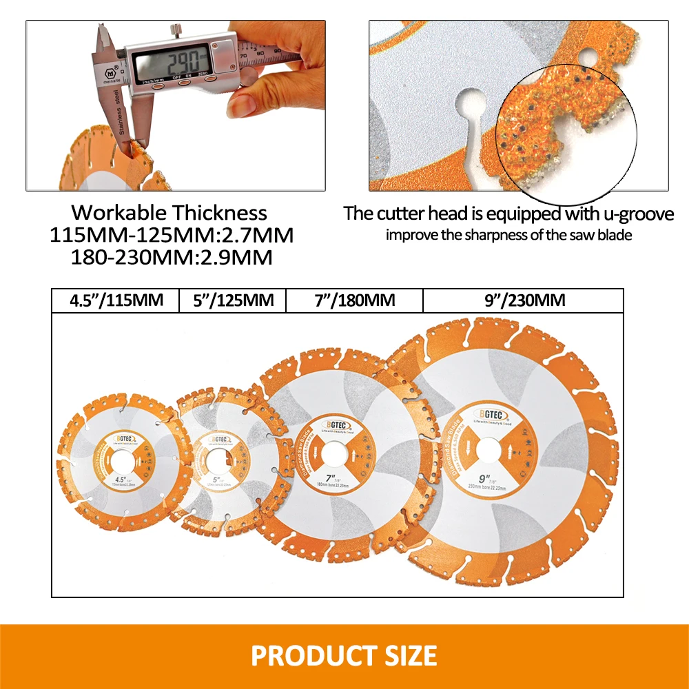 BGTEC 1pc 4/4.5/5/7/9 "Diamante Demolizione Lama per Tutti Gli Usi di Vuoto Brasato Disco Universale di Taglio Apparecchio di Acciaio Calcestruzzo Pietra