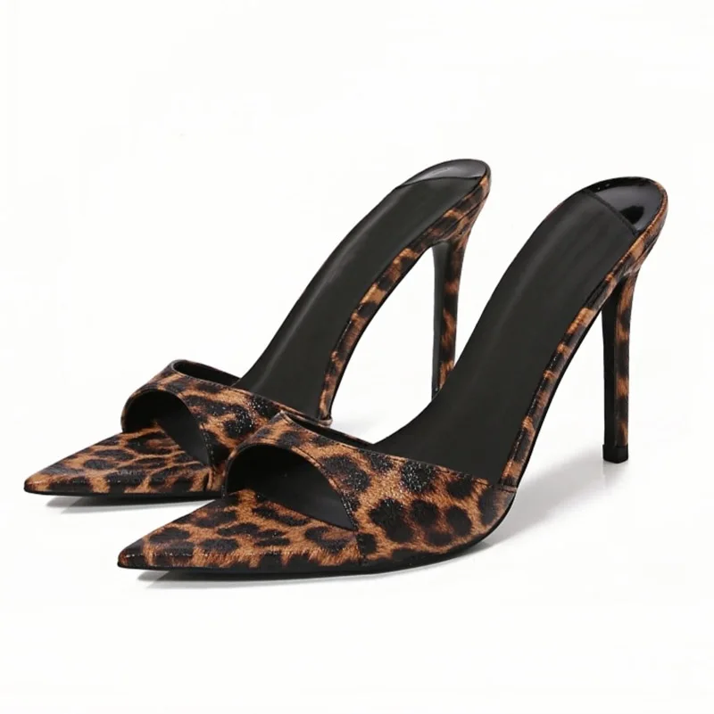

Новые летние сандалии с леопардовым узором, женские туфли на высоком каблуке-шпильке с острым носком, модельные туфли, женские сандалии, женские сандалии