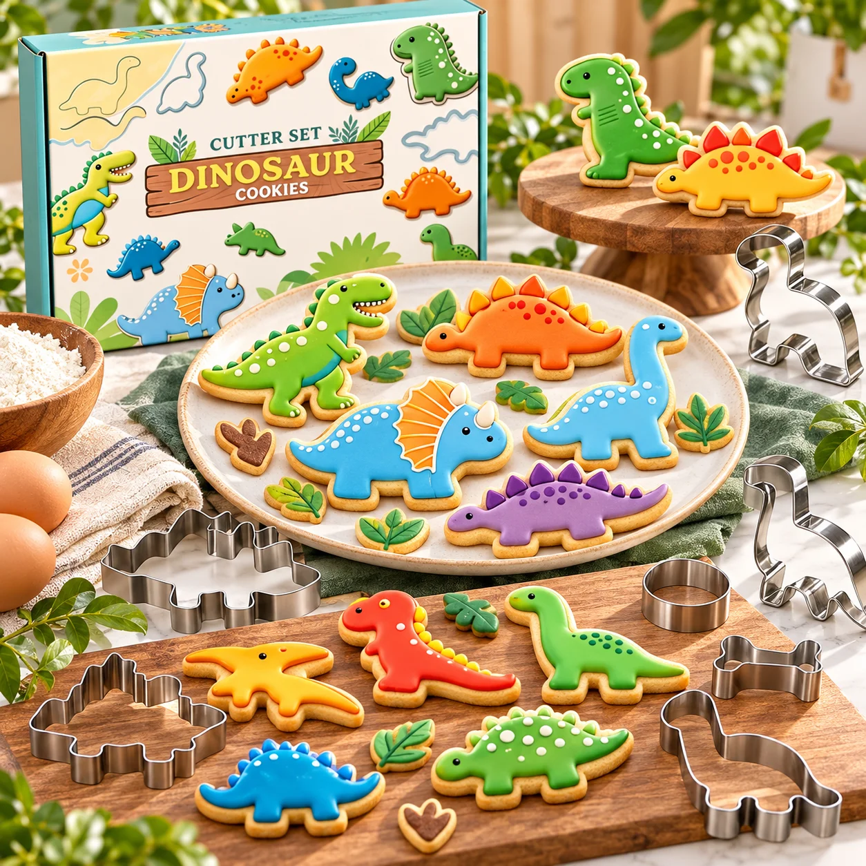 12PCS Dinosaur Cookie Cutters Food-Grade Stainless Steel Nonstick Easy Clean Molds for Biscuit Fondant Kids Birthday Home Baking