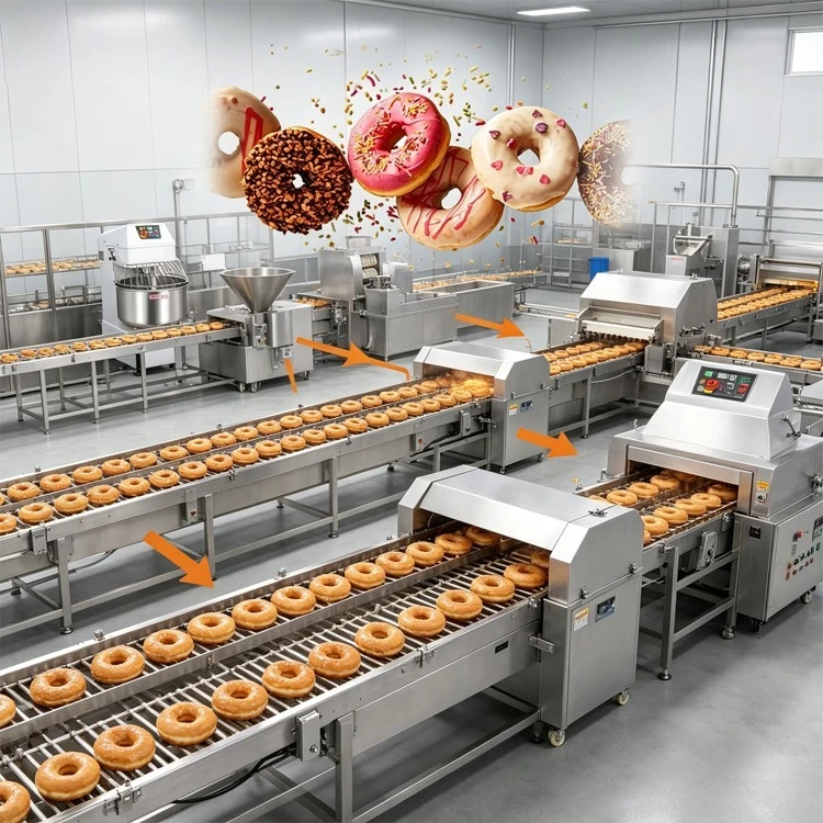 Línea de Máquina Grande Premium para Hacer Donas Francesas, Freidora de Donas de Banda Transportadora Larga