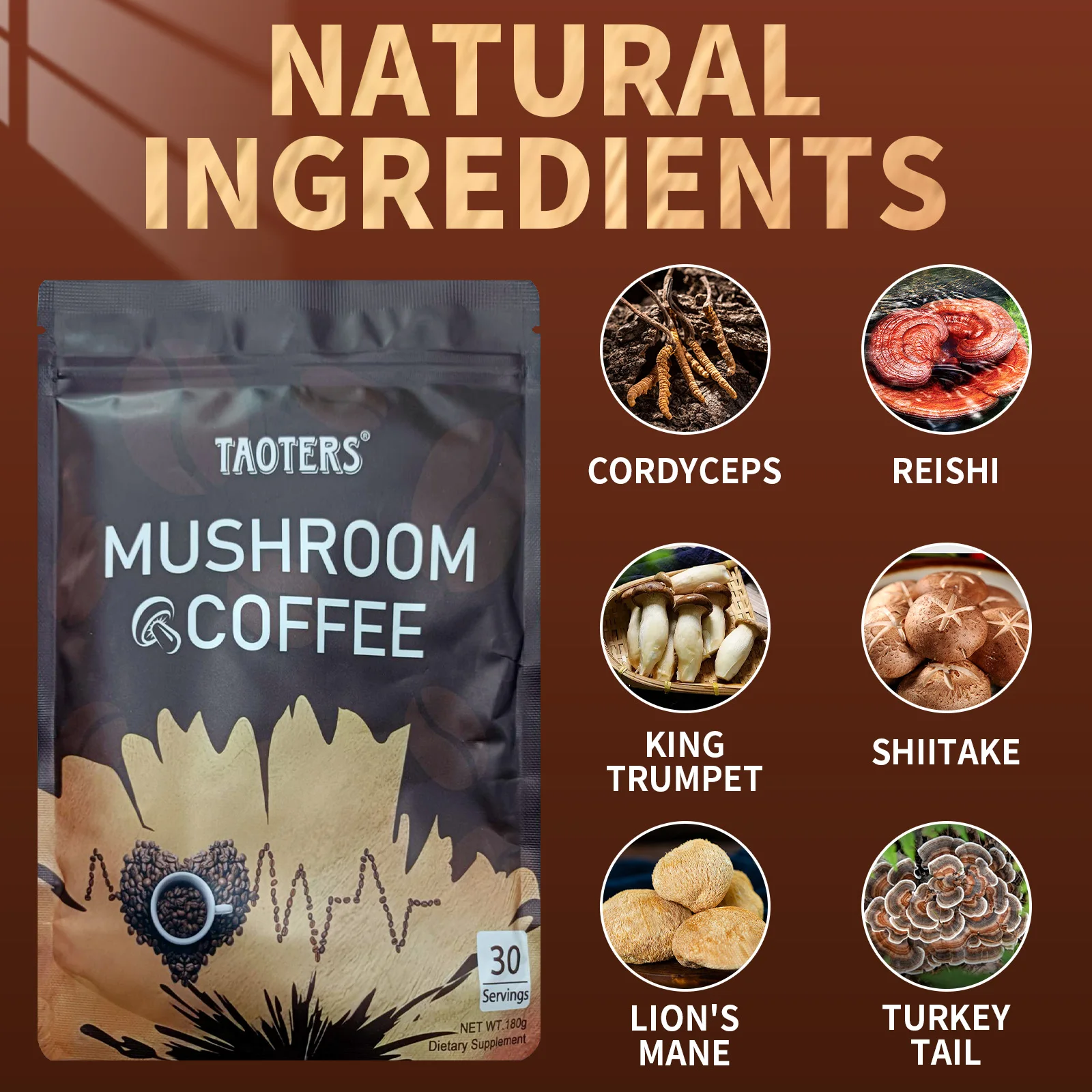 Mushroom Coffee - Mushroom Blend Supplement, Supports Energy, Supports Brain Function, Immune and Digestive Health, Vegetarian