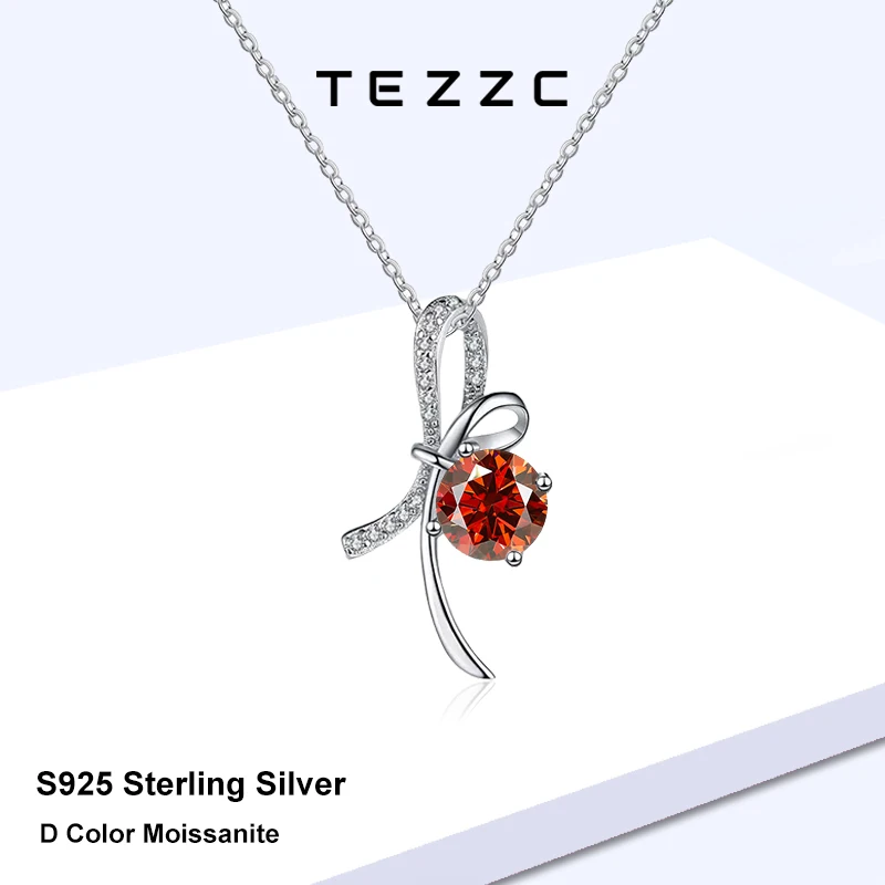 Tezzc 1 قيراط مويسانيتي قلادة للنساء فضة مطلي D اللون مختبر الماس المشاركة الزفاف قلادة غرامة مجوهرات