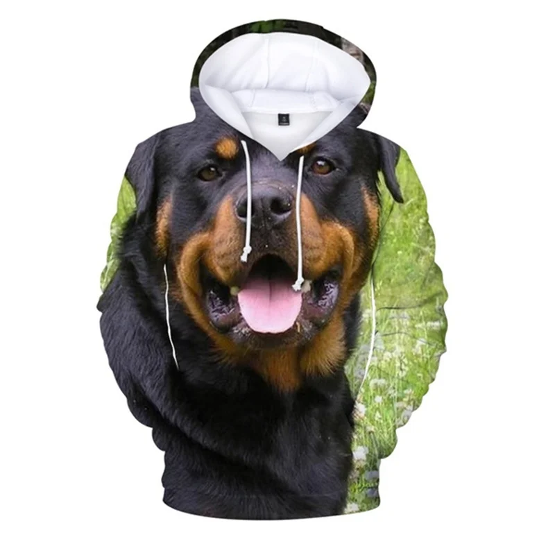 Sudadera con capucha de perro Rottweiler negro para hombres y mujeres, sudaderas con estampado 3d, jersey de moda, ropa de calle, abrigo para niños,