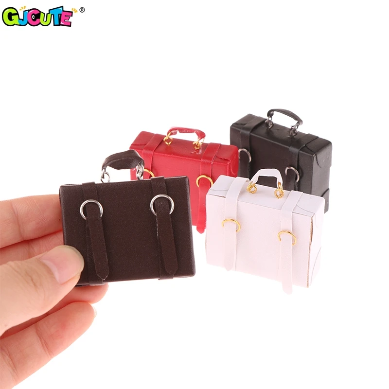 1:12 Dollhouse Miniature Leather Luggage Trunk Suitcase Vintage Hand Bag Briefcase Model Scene Decor Toy Doll House Accessories