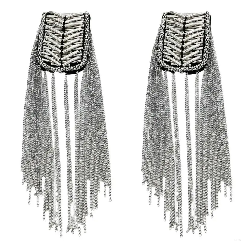 2Pcs Metal Shoulder Accents for Suits and Jackets, Two Hand-Sewn Epaulettes with Angled Tube Rows for Weddings and Ceremonies
