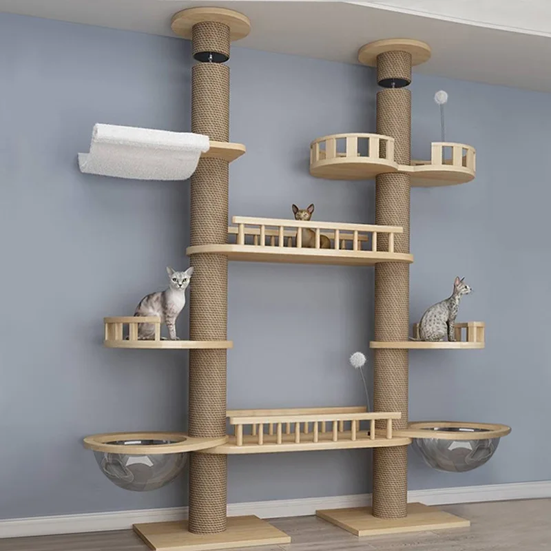 Wooden Sisal Climbing Scratcher Cat Tree Tower Large
