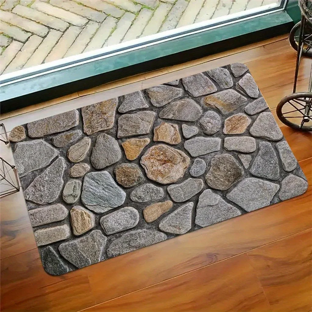 Stone Color Welcome Doormat, Aesthetic Minimalist Entryway Floor Mat for Front Door Patio, Washable Indoor Outdoor Carpet