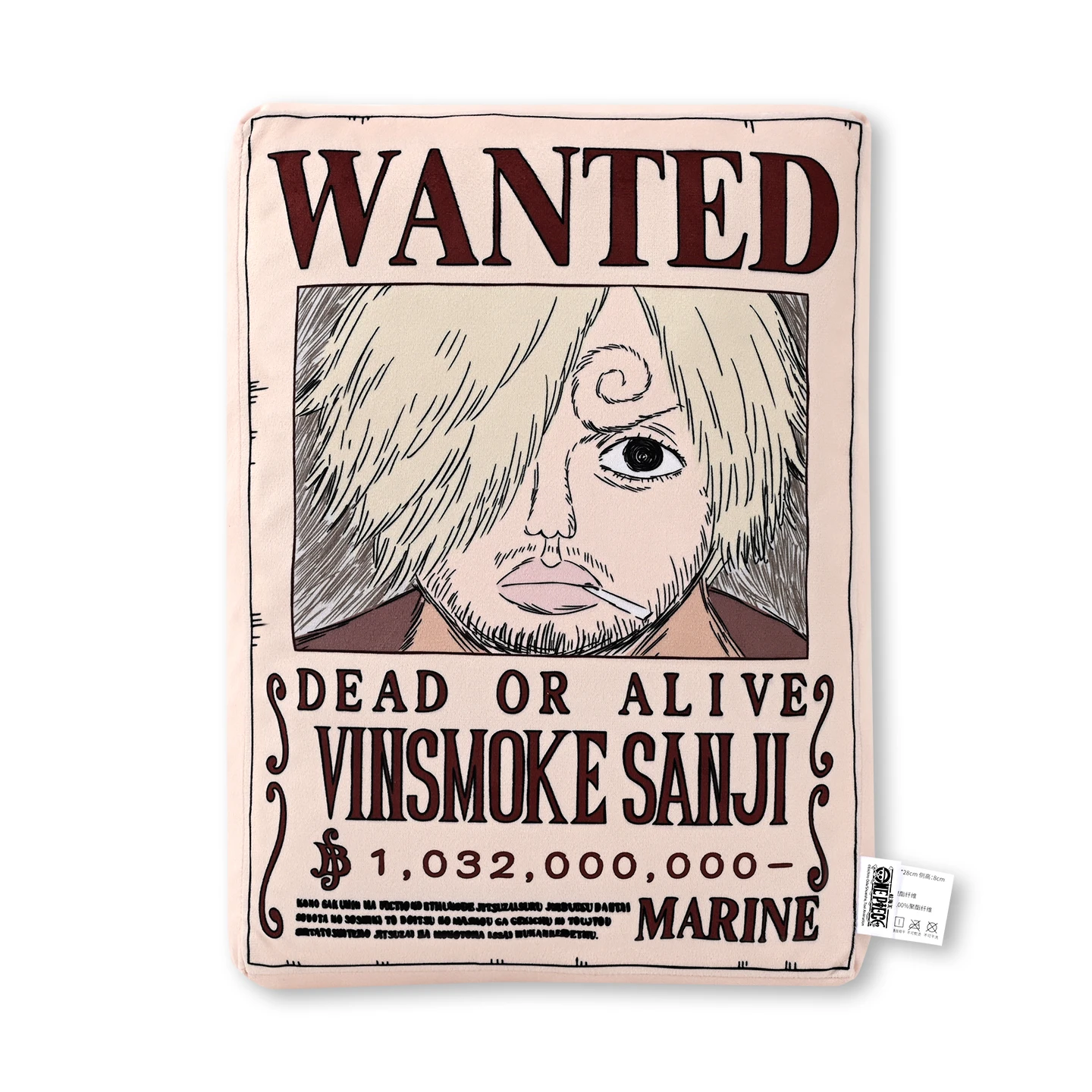 1pc Official One Piece Wanted Poster Cushion Pillow, Double-Sided