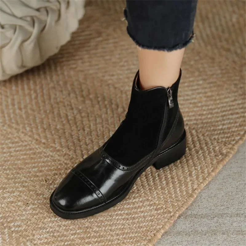 HOT SALE Jesień/Zima Buty damskie Split Leather Shoes for Women Round Toe Chunky Heel Shoes Sheep Suede Tube Rivet Boots Women