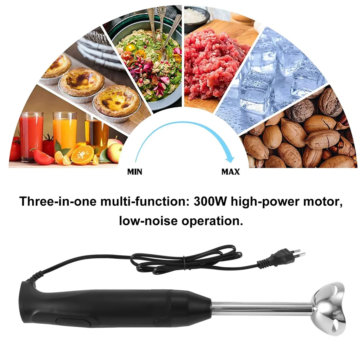 Immersion Hand Stick Blender Electric Food Vegetable Grinder Hand-Held Cooking Complementary Food Machine EU Plug Black