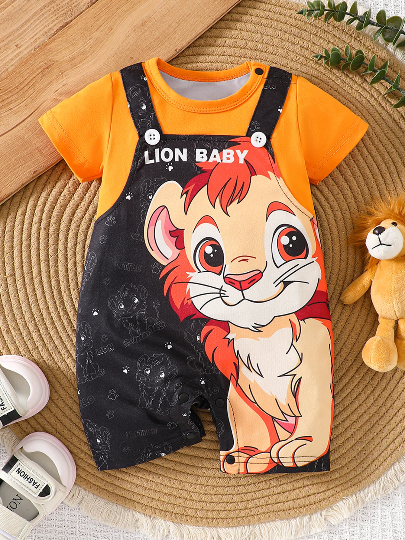 IURNXB Infant Cartoon LION BABY Romper Short Sleeve for Boys Overall One Piece Cute Newborn Outfit Summer 1-18M