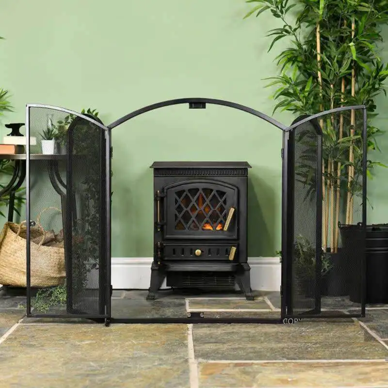 European-style household fireplace door with mesh heater partition screen metal three-fold stove fence with door anti-scalding