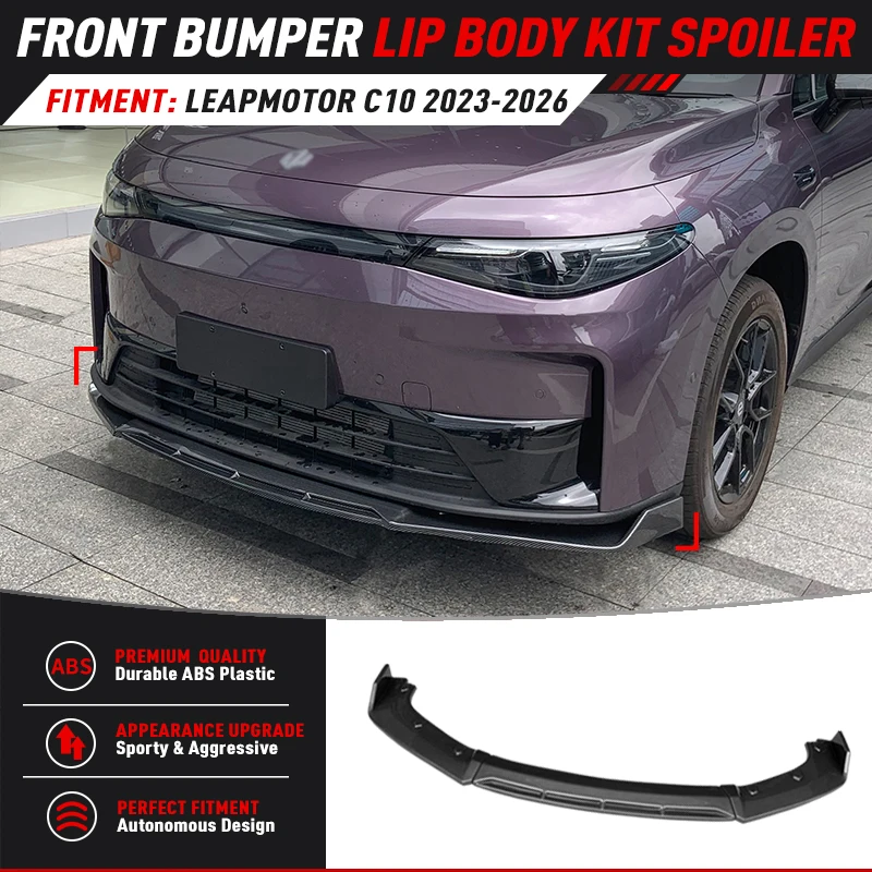 Frontstoßstangenlippen-Splitter-Diffusor für Leapmotor C10 2023-2026 ABS Carbon-Optik Spoiler Karosserie-Kit Exterieur-Tuning-Zubehör