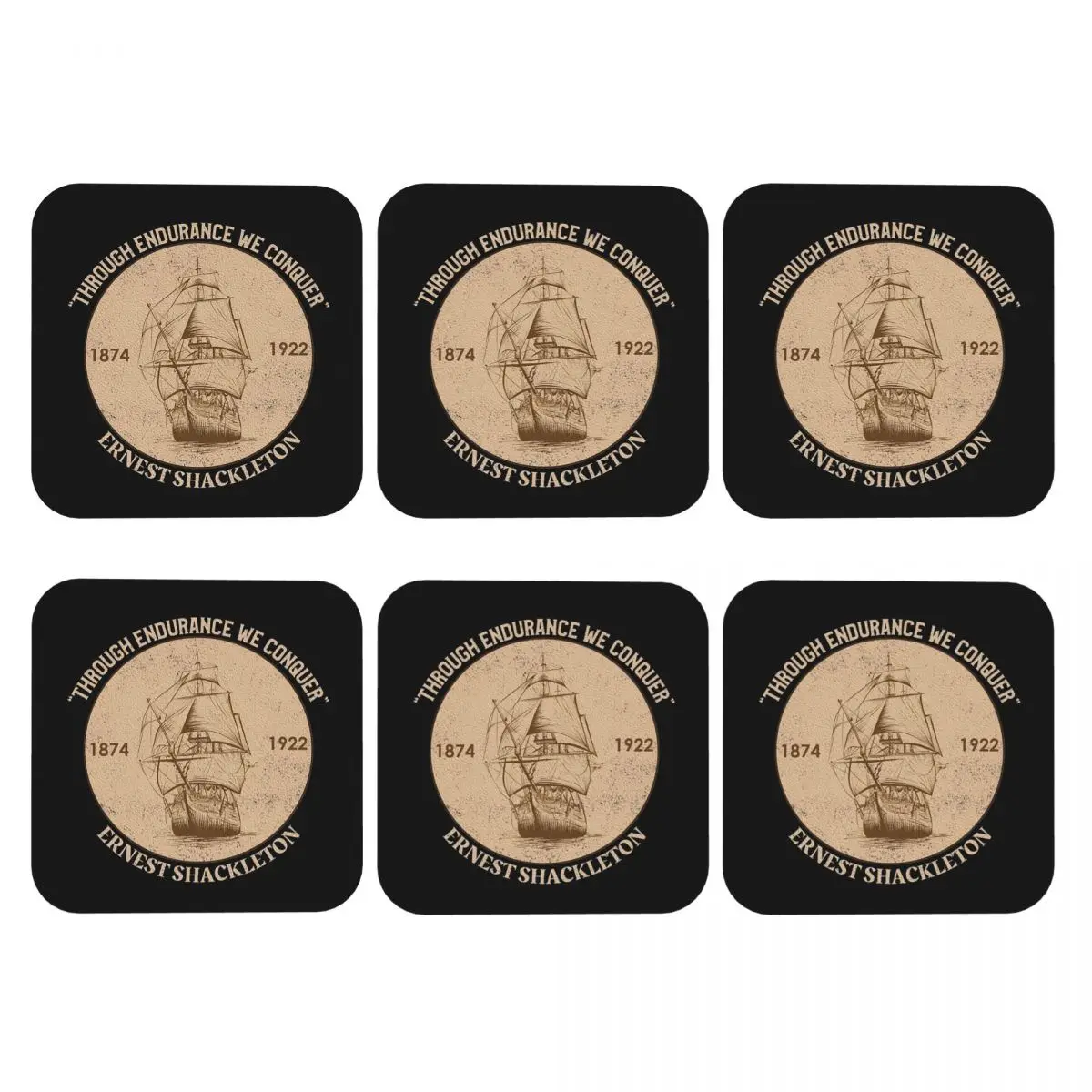 Sir Ernest Shackleton Through Endurance We Conqu Coasters PVC Leather Placemats Non-slip Coffee Mats for Dining Pads Set of 6