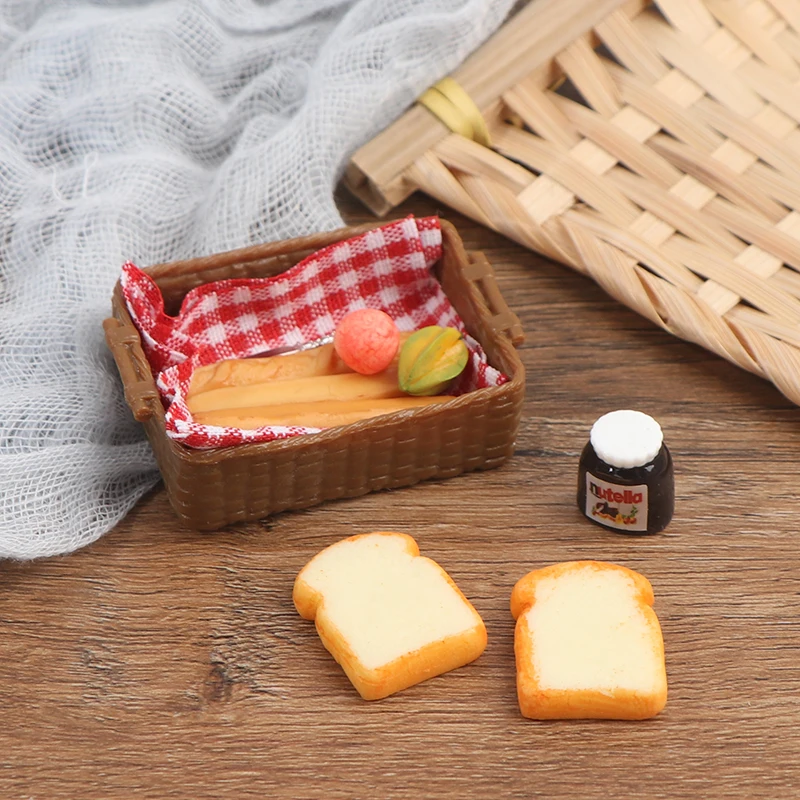 Cesta de pan en miniatura para casa de muñecas, modelo de cocina de simulación, accesorios de comida para decoración de casa de muñecas, juguetes de juego de simulación para niños