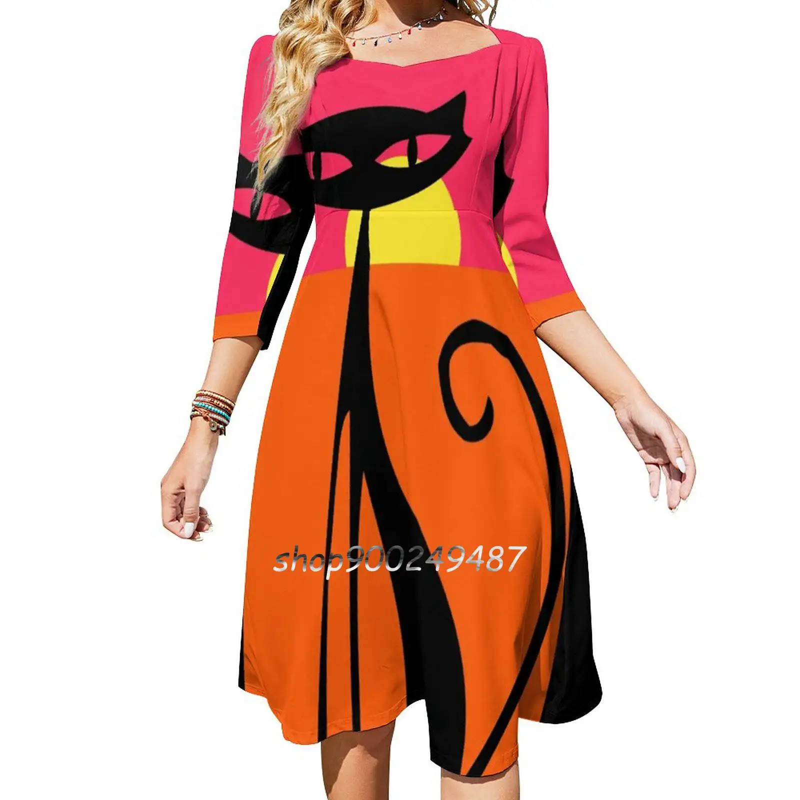 Pop Art Cat Elegant Party Women Dress Slim Multiple Styles Dresses Casual Dresses Pop Art Cat 60S Retro Warhol Pop Kitten