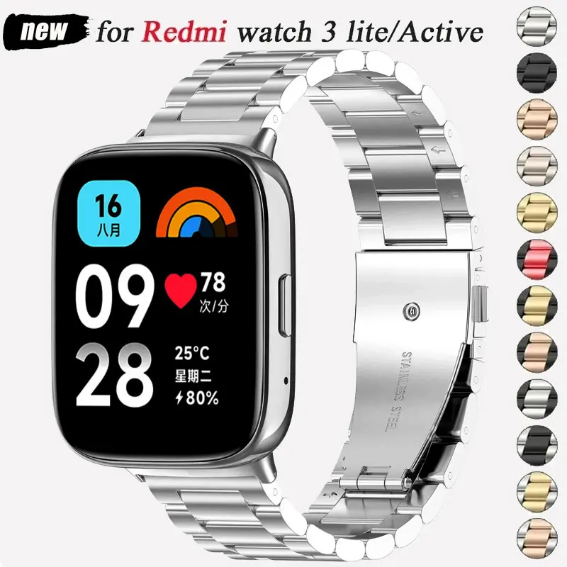 حزام من الفولاذ المقاوم للصدأ لساعة Redmi 3 ، سوار معصم نشط ، سوار معدني بدون ثغرات ، سوار ساعة لـ Xiaomi Redmi Watch 3 Lite ، 22