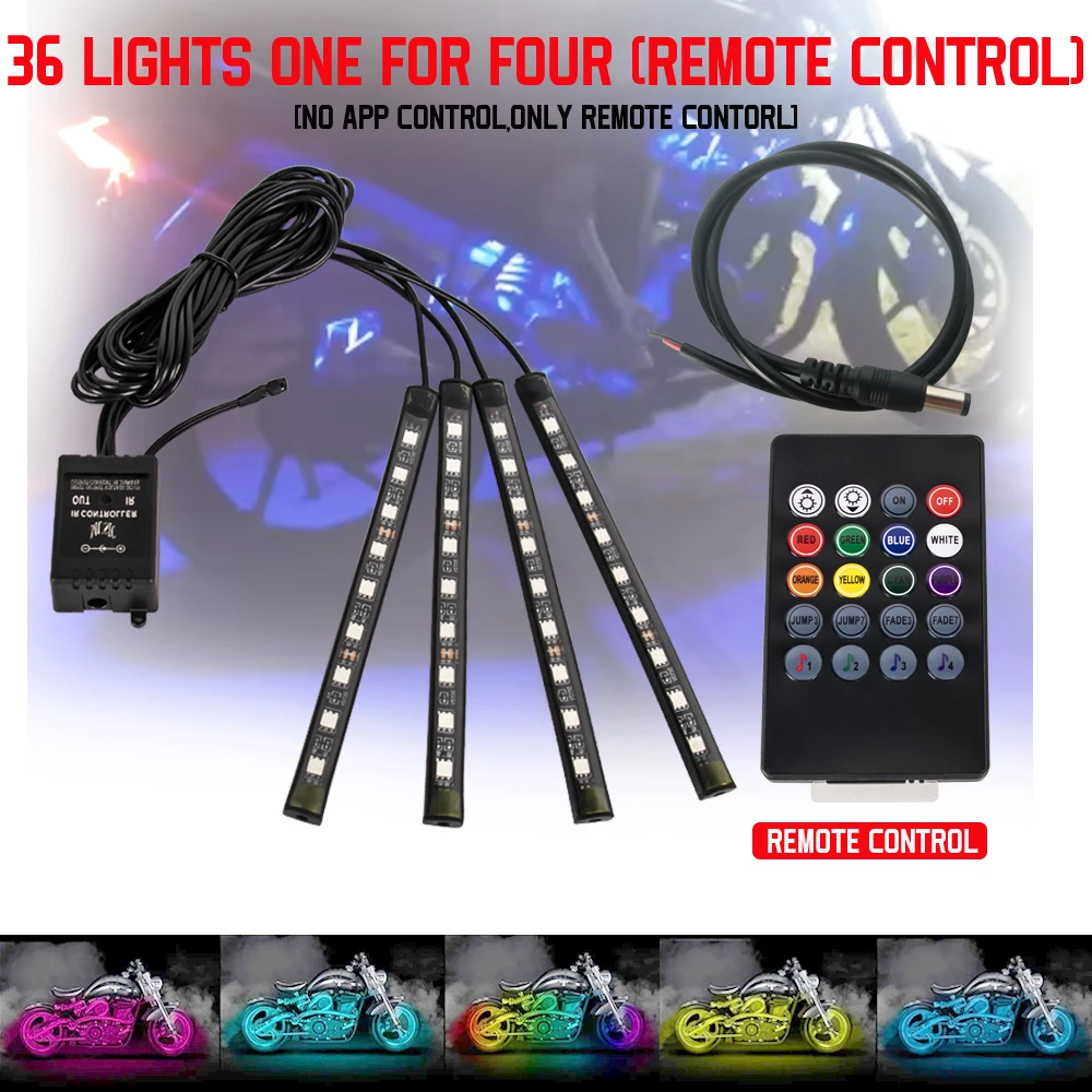 Motorrad LED Neon Streifen Licht Moto Drahtlose RGB Fernbedienung UnderGlow Lampe Kit Für Harley Yamaha Auto Dekorative Licht Streifen