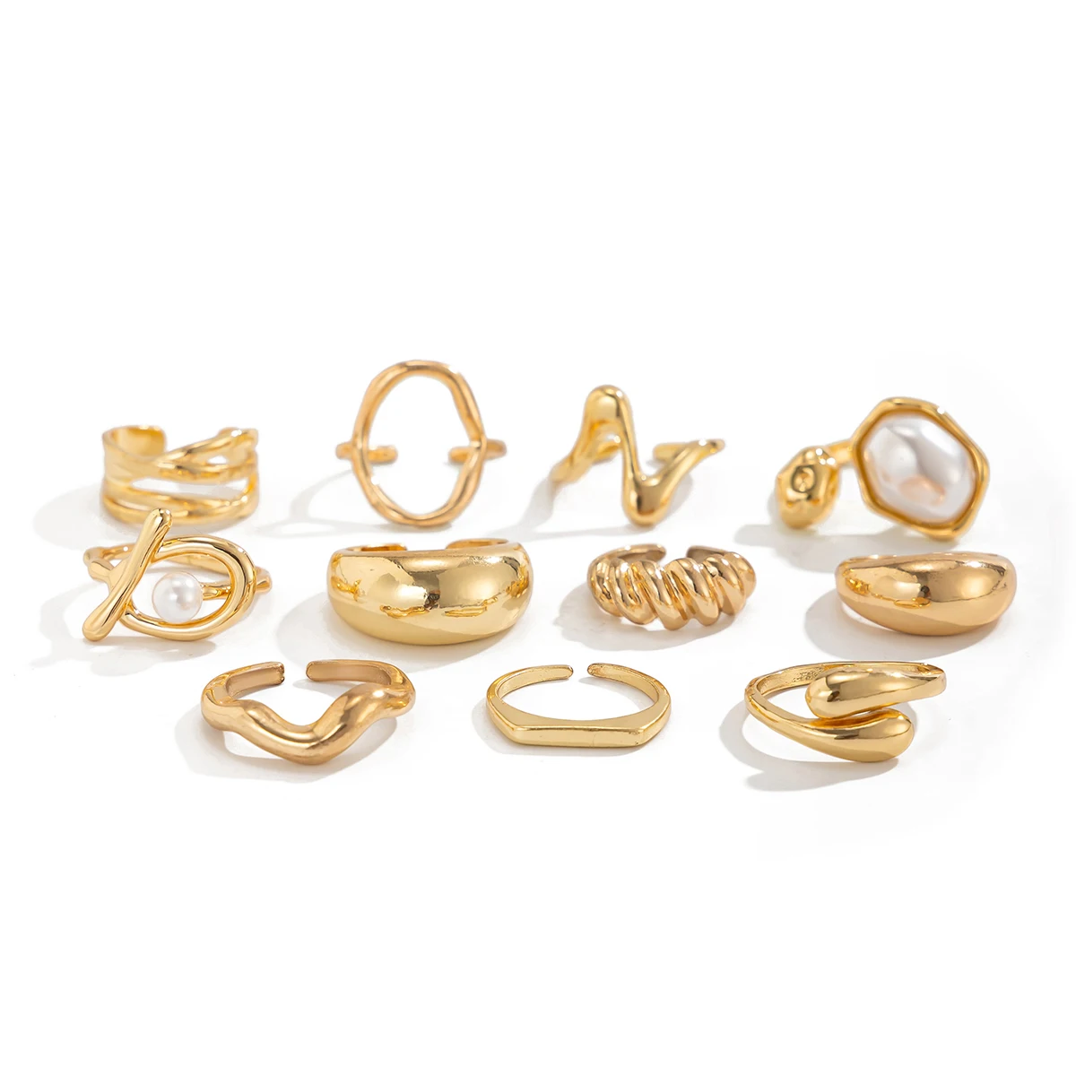 Ingemark 11 قطعة/المجموعة خمر تقليد خواتم اللؤلؤ للنساء 2026 جديد عصري غير النظامية المعادن المفصل خواتم مجموعة زوجين مجوهرات هدية #5