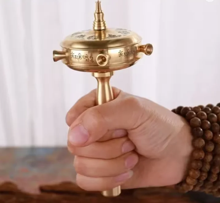 15cm Copper Handheld Rotating Tibetan Prayer Wheel Customized Microfilm Buddhist Scriptures Mani Wheel Meditation Tool