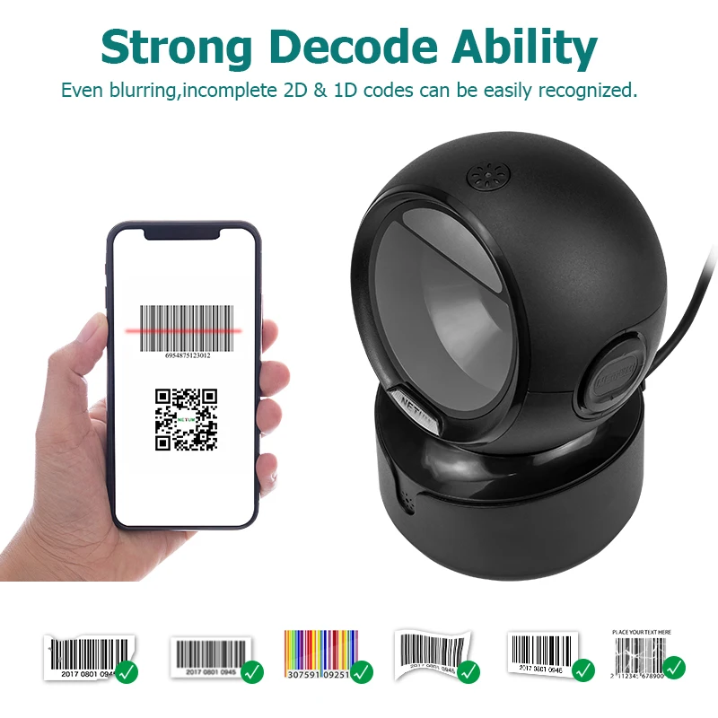 Supermarket Mobile Phone Desktop Portable Goods Barcode Scanner 1d 2d Handfree Automatic