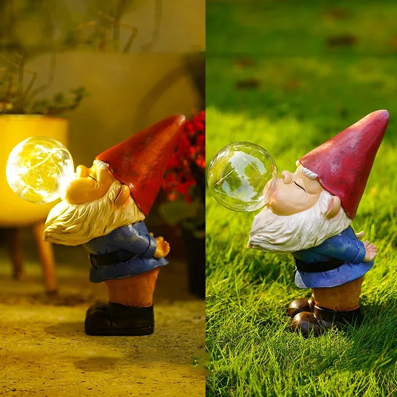 Solar Powered White Beard Dwarf Statue Resin Craft Figurine Elf Decorative Light Garden Courtyard Home Decor