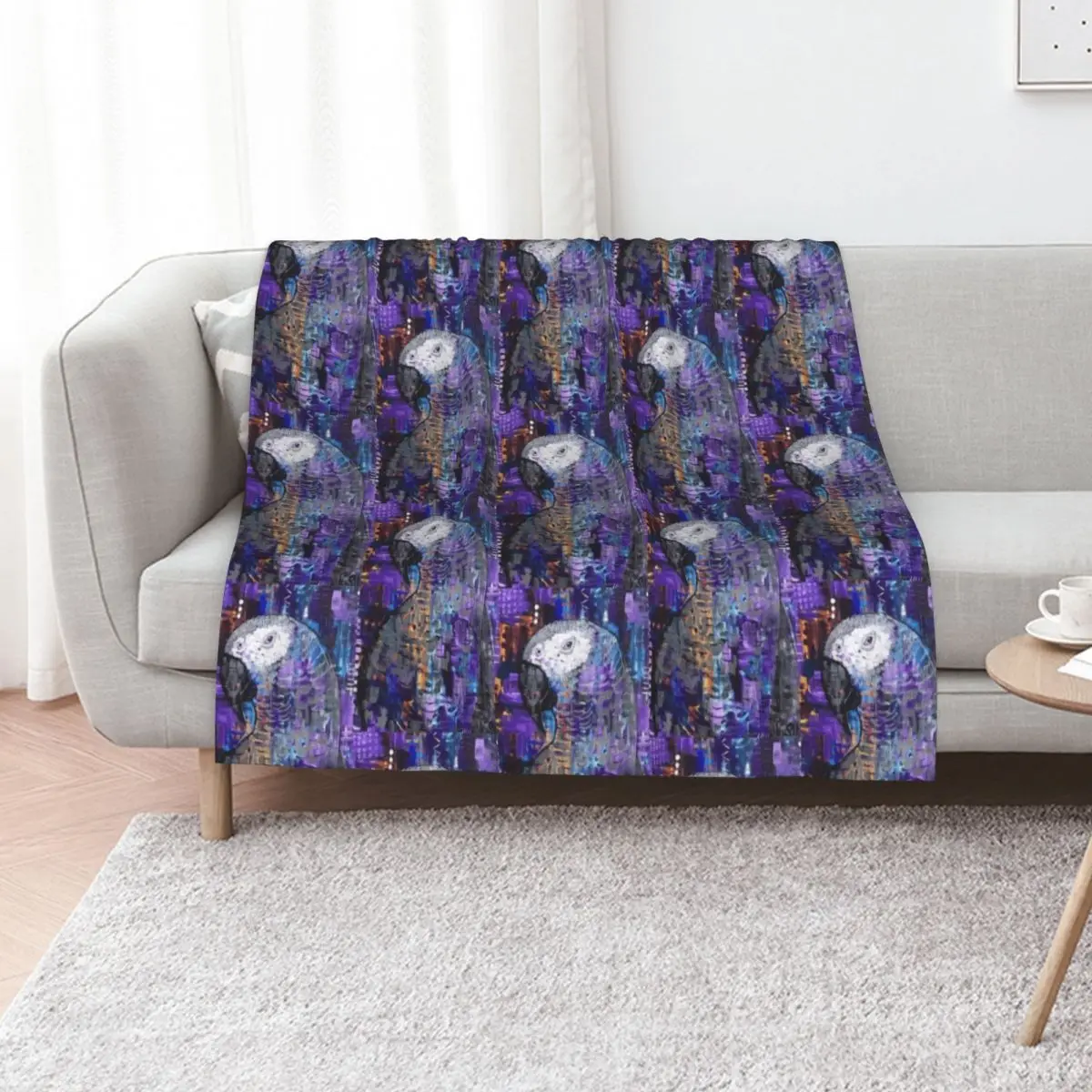 Original art African Grey Parrot Throw Blanket For Sofa Thin Flannel Summer Beddings Plush Hairy Blankets
