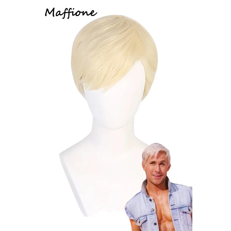 

Men Ken Cosplay Wigs Fantasy Costume Props Margot Movie Barbei Disguise Gold Heargear Adult Boys Halloween Suits Accessories