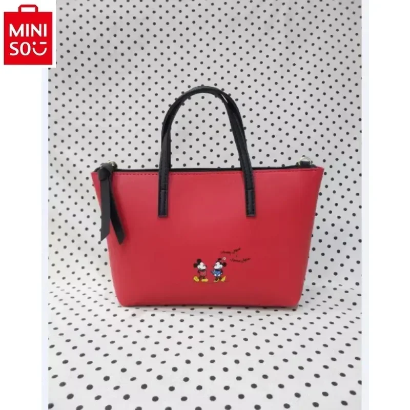 MINISO Disney Cartoon Mickey Minnie Fashion Casual Zipper Sealed High Quality Large Capacity Women's Handheld Tote Bag