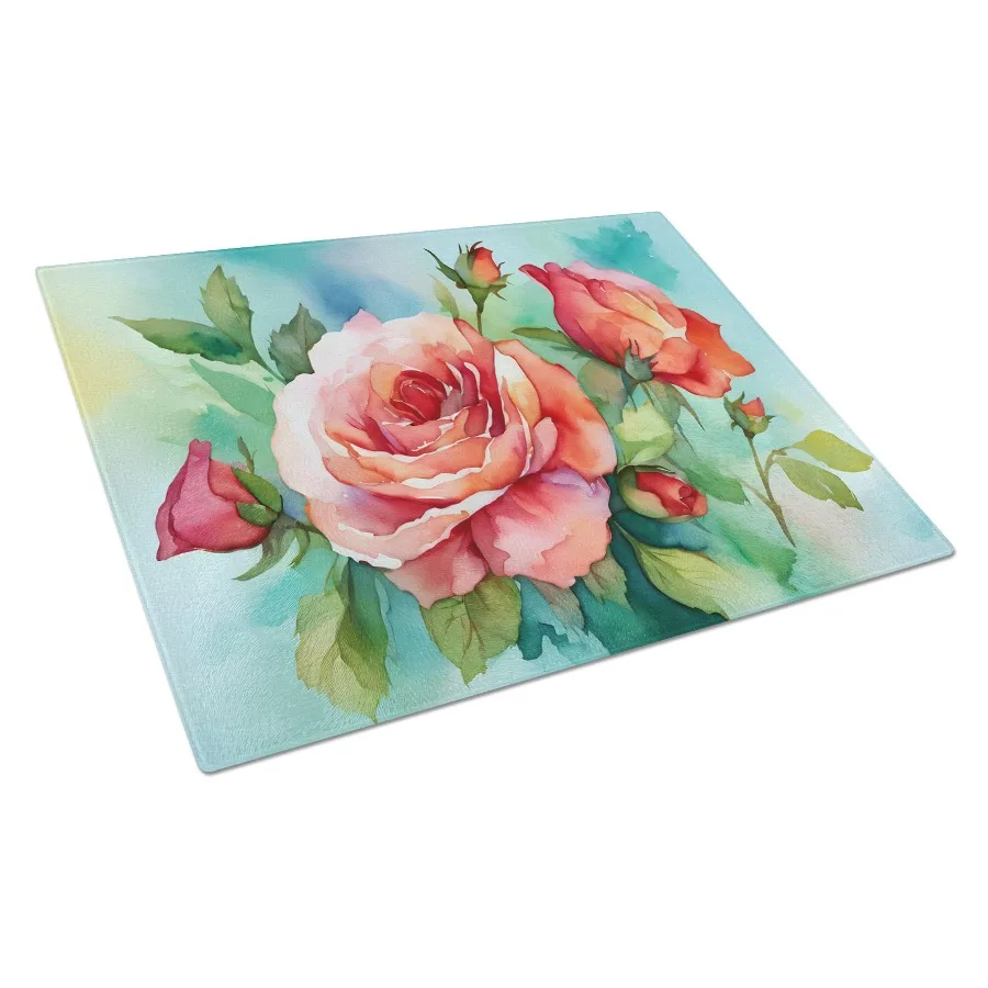 

NEW Oklahoma Roses in Watercolor Glass Cutting Board Drative Tempered Glass Kitchen Cutting and Serving Board Large Size Choppi